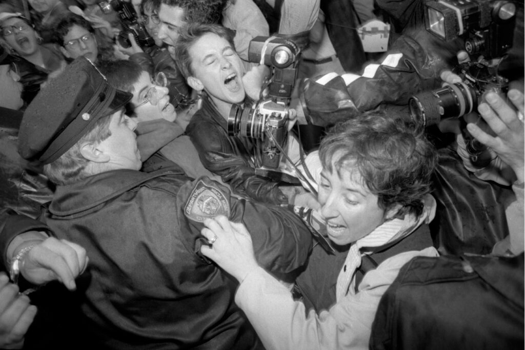 Protestors clashing with NYPD at an ACT-UP protest.